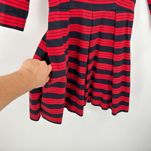GAP Navy Blue Red Stripe 3/4 Sleeve Pleated Fit & Flare Office Mini Dress Size 4 - Picture 5 of 8